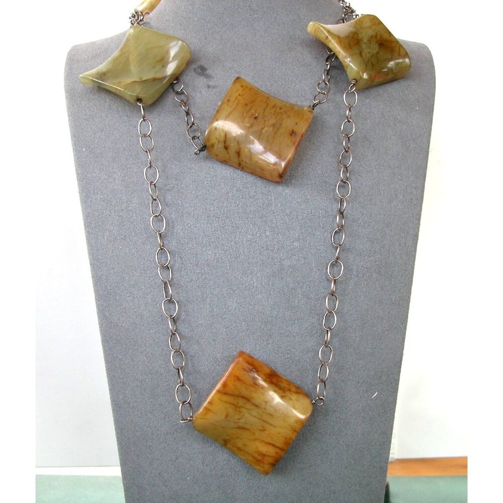 Handcrafted Chunky Agate & Metal Chain Necklace 40"